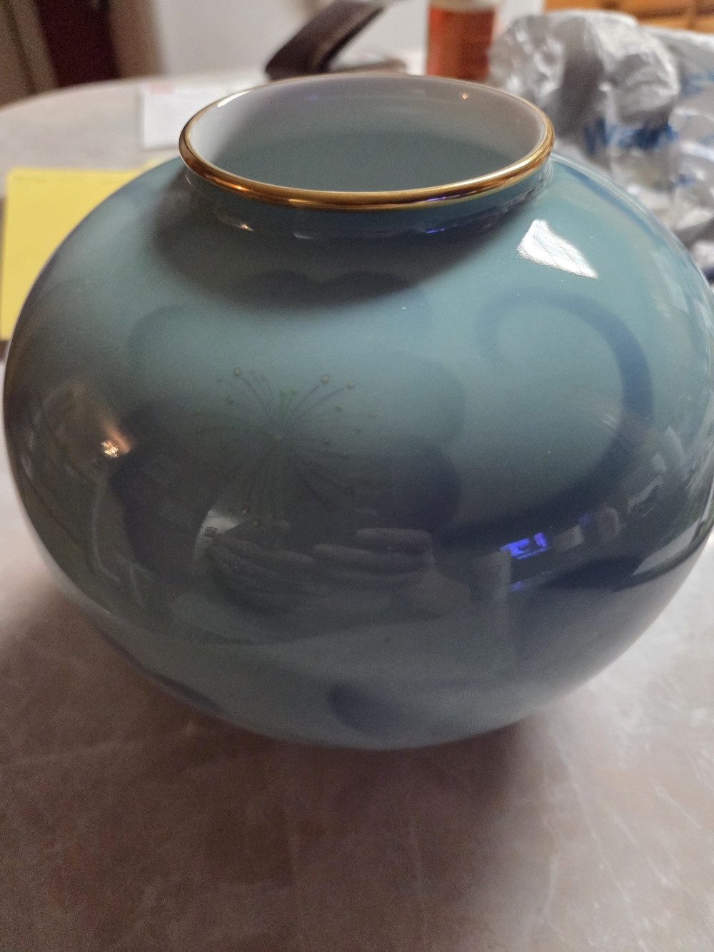Vintage Fukagawa Seiji Blue Porcelain Round Vase